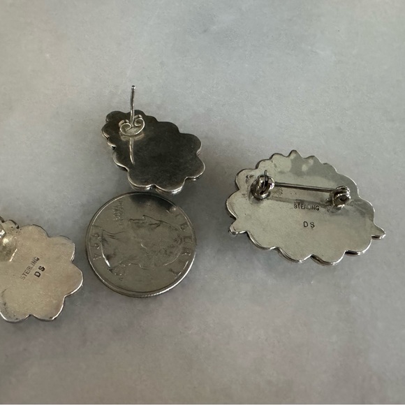 Native American earring and broach with sterling silver and turquoise - Picture 8 of 16